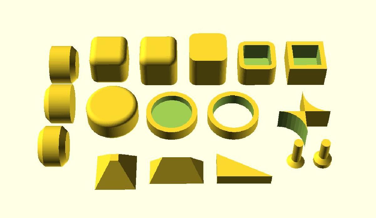 compostos primitivos para OpenSCAD, parcialmente oco