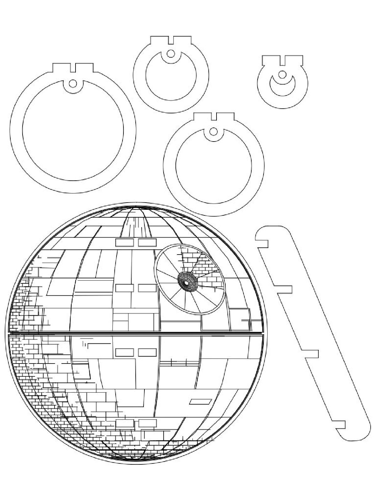 Padrao de cortador a laser Deathstar no topo da arvore de Natal