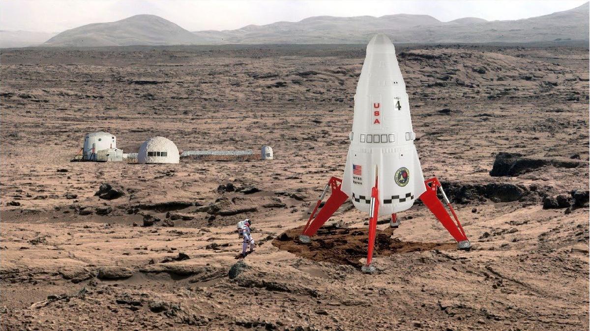 Reproducao de Foguete Modelo do Lander de Marte Vintage