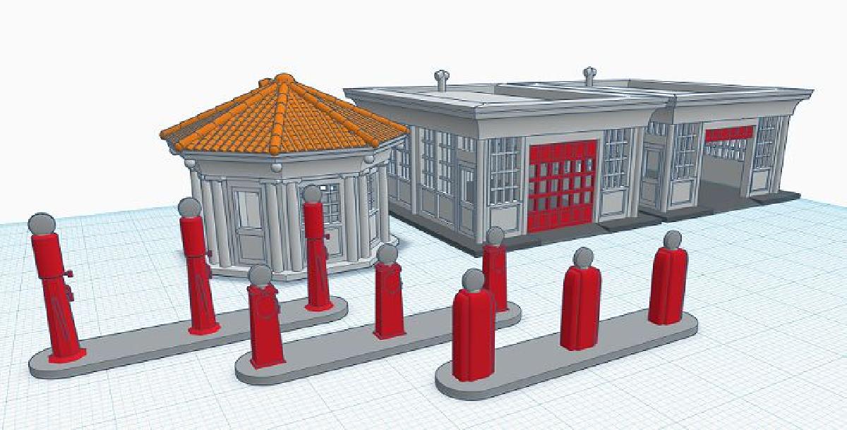Estacao de Servico Octogonal de Metal da Uniao dos Anos 1920 em Escala N