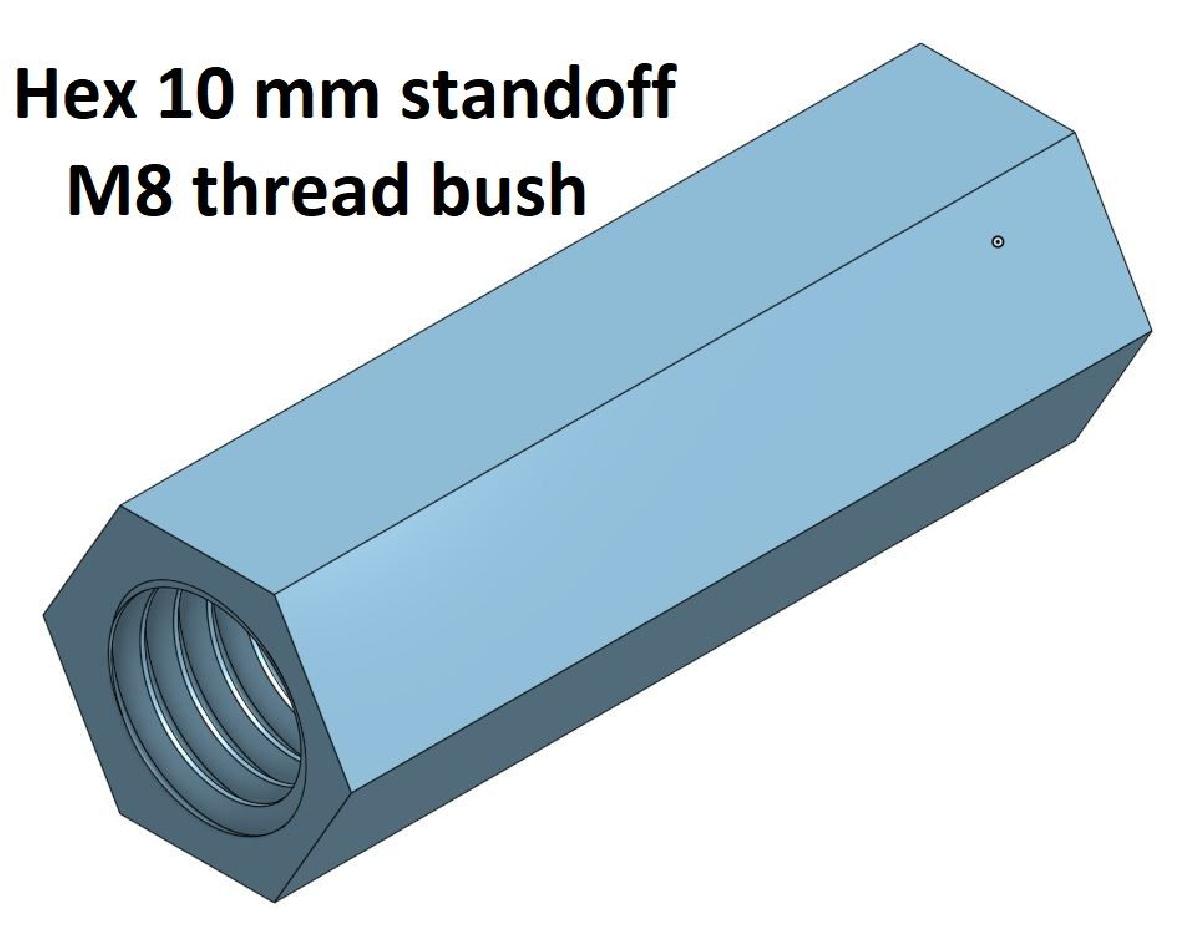 Bucha Rosqueada Hexagonal 10 mm M8 10, 20, 30, 40, 50, 60, 70, 80, 90, 100 mm