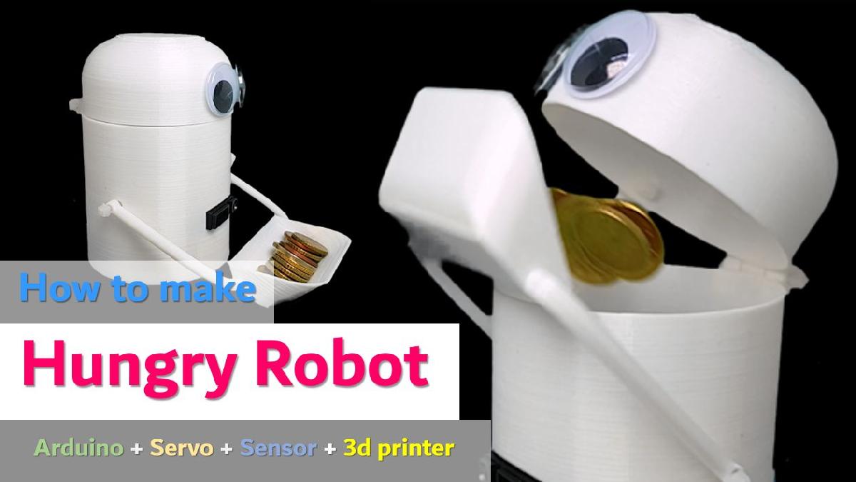 [Como fazer] Hungry Robot (Coma de tudo) usando o projeto de impressora 3D Arduino Servo Sensor