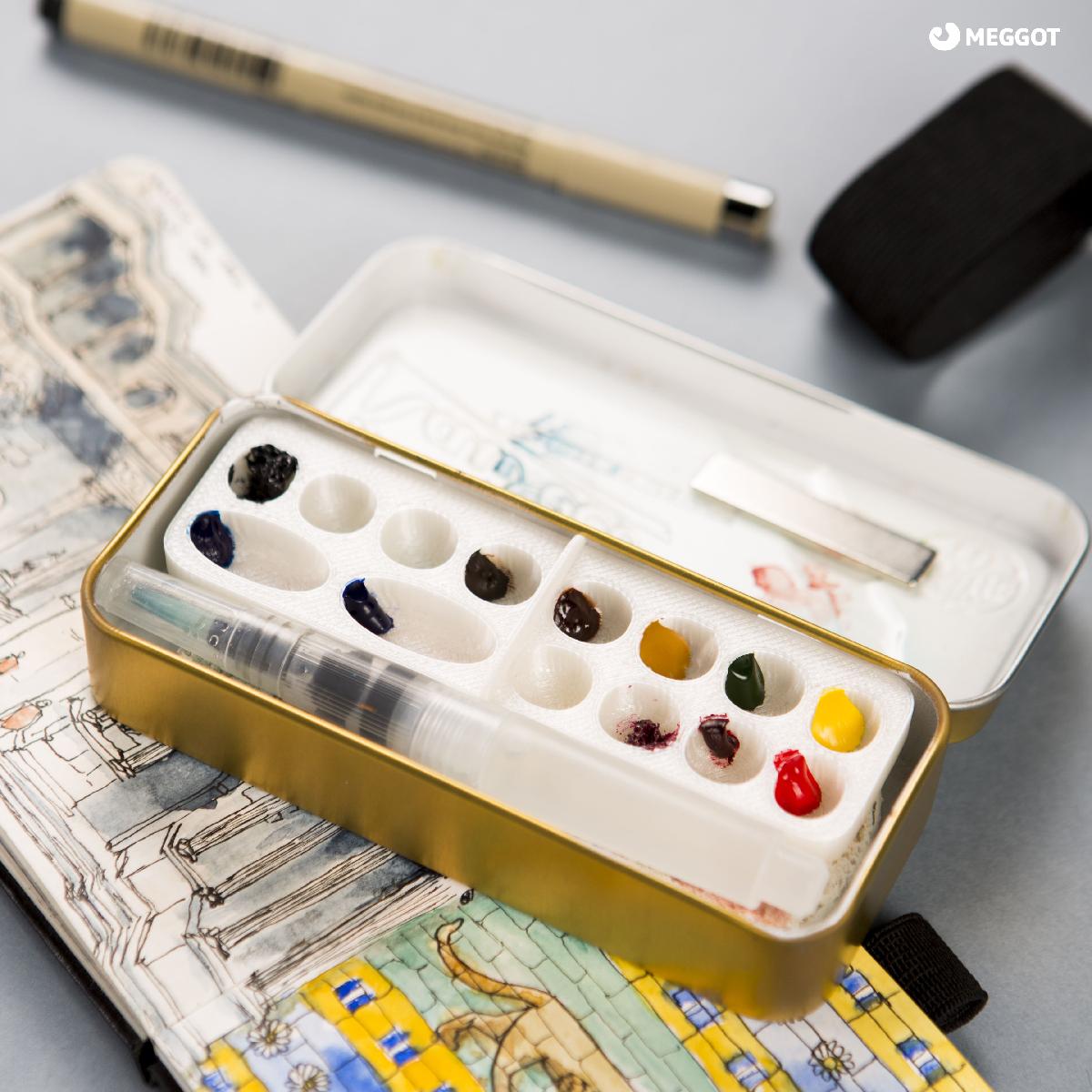 Ideia de paleta e kit de viagem em aquarela.