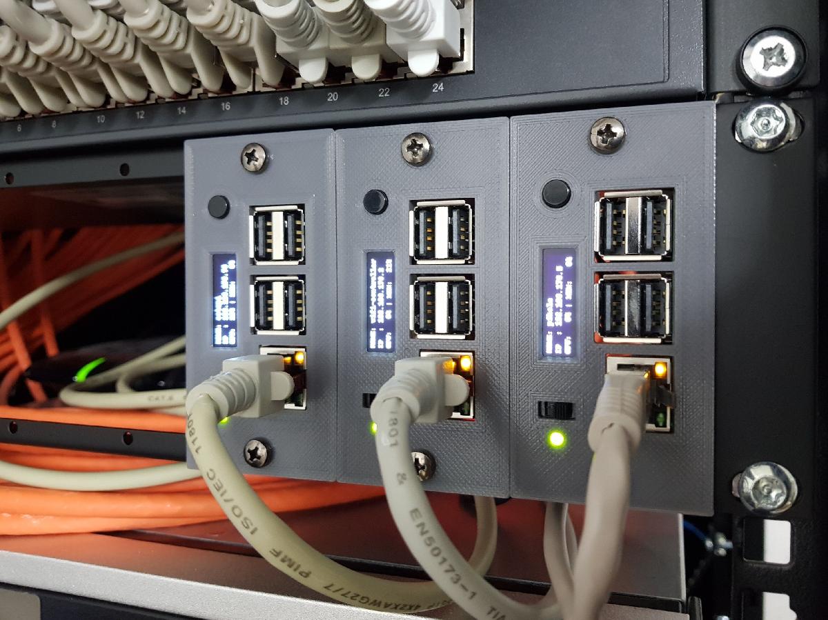 RackPi Raspberry Pi (2B / 3B / 3B+ / 4B) Escudo de Rack 19 2U com OLED e Interruptor de Energia