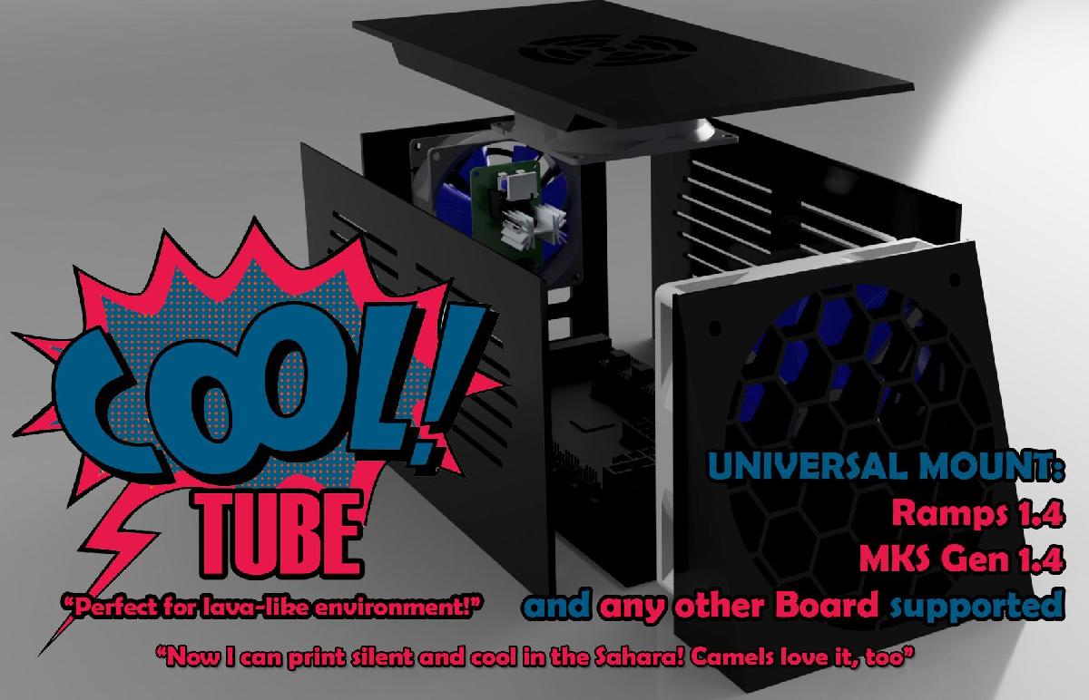 Suporte para Caixa de Placa Overpowered Cooltube (SKR, Ramps, MKS Gen 1.4,...) com Suporte para Octopi Touch