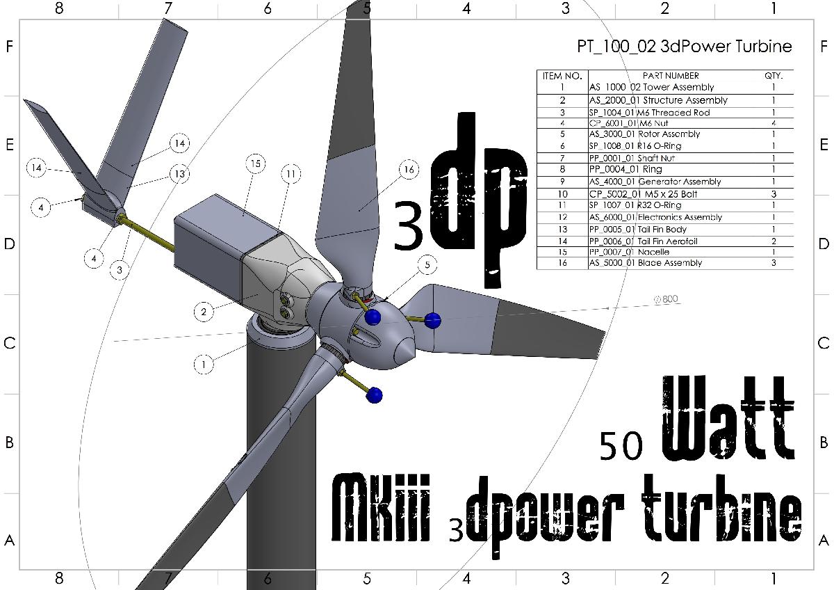 MKIII 50 Watt 3d imprimivel turbina eolica