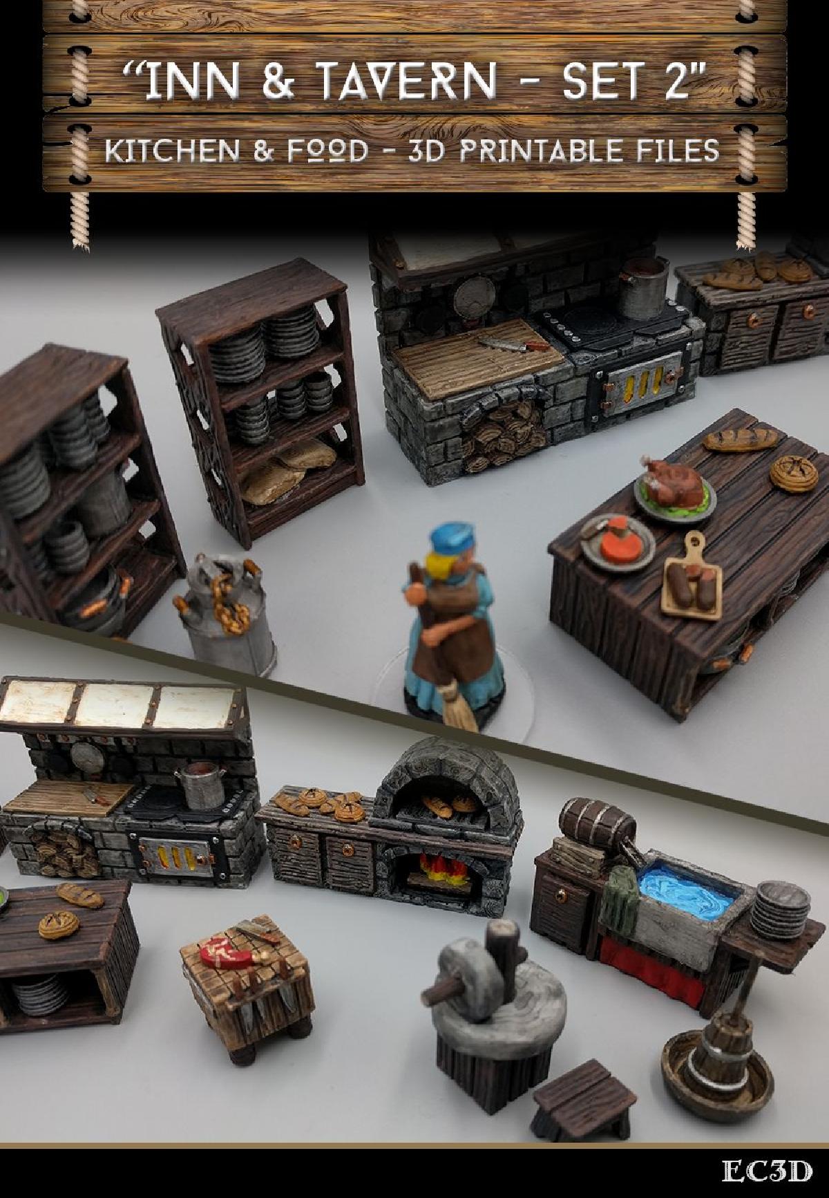 Itens de Pousada e Taverna   Conjunto 2   Cozinha e Comida   Jogos de 28mm   Itens de Amostra
