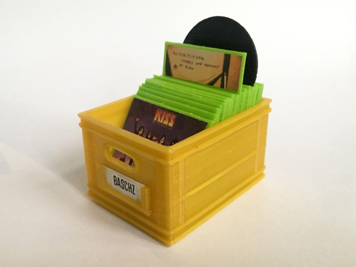 Mini Caixa de Leite Miniatura com Colecao de Discos de Vinil