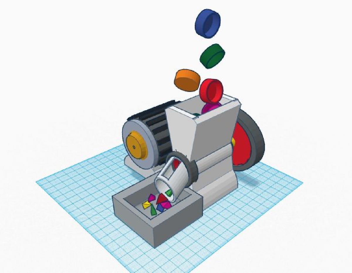 Conceito de triturador de tampas plasticas