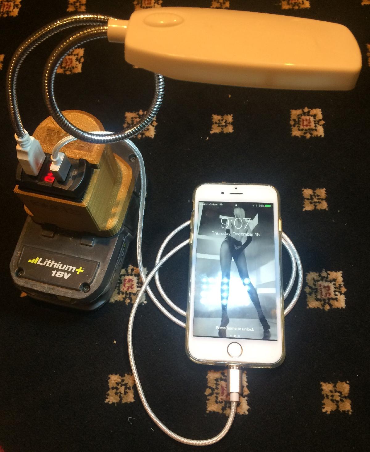 Banco de energia USB para bateria Ryobi 18v One+