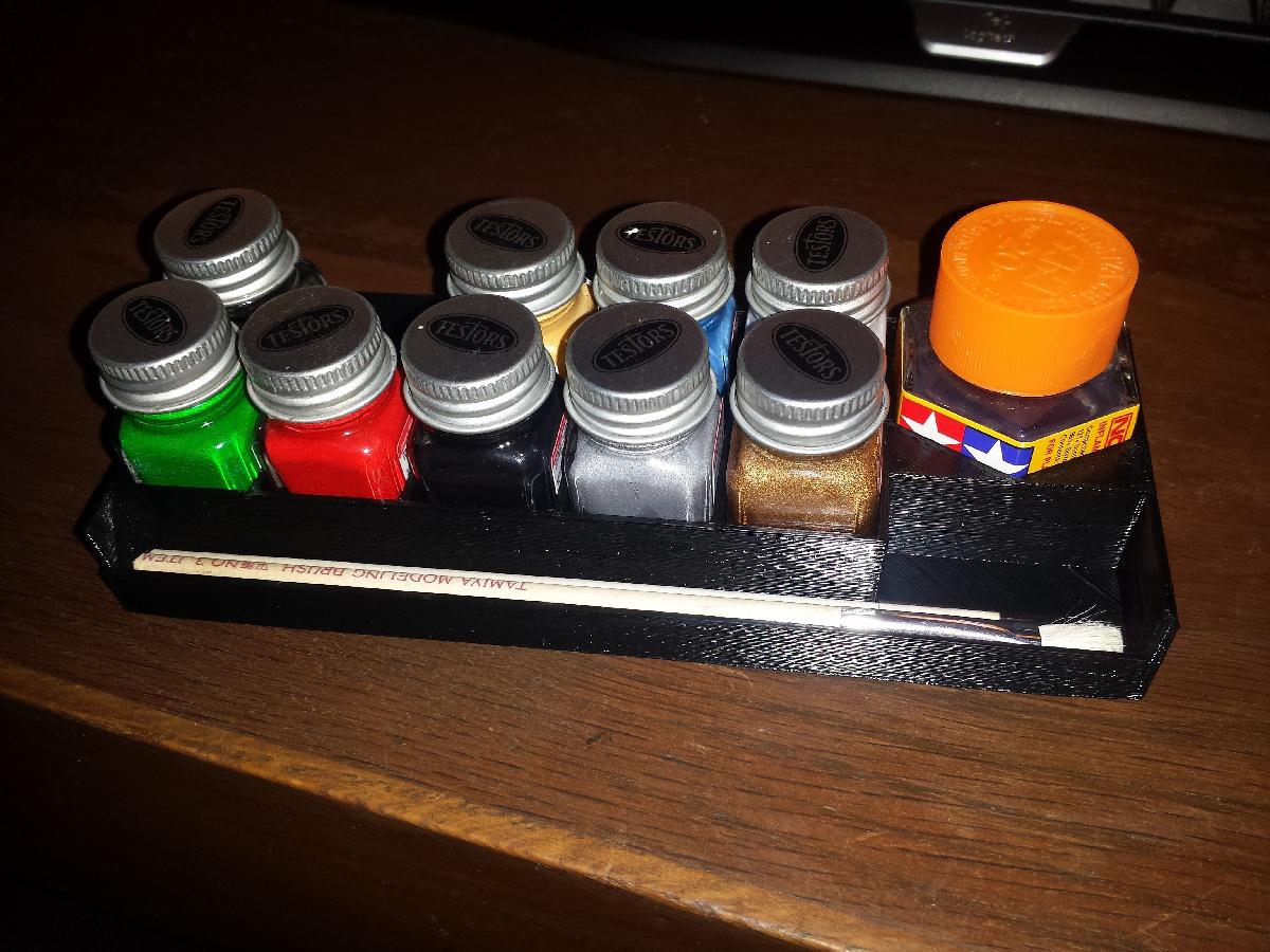 Bandeja de Tinta para Modelos para 10 Frascos de 1/4 fl oz da Testors, cimento plastico Tamiya e alguns pinceis