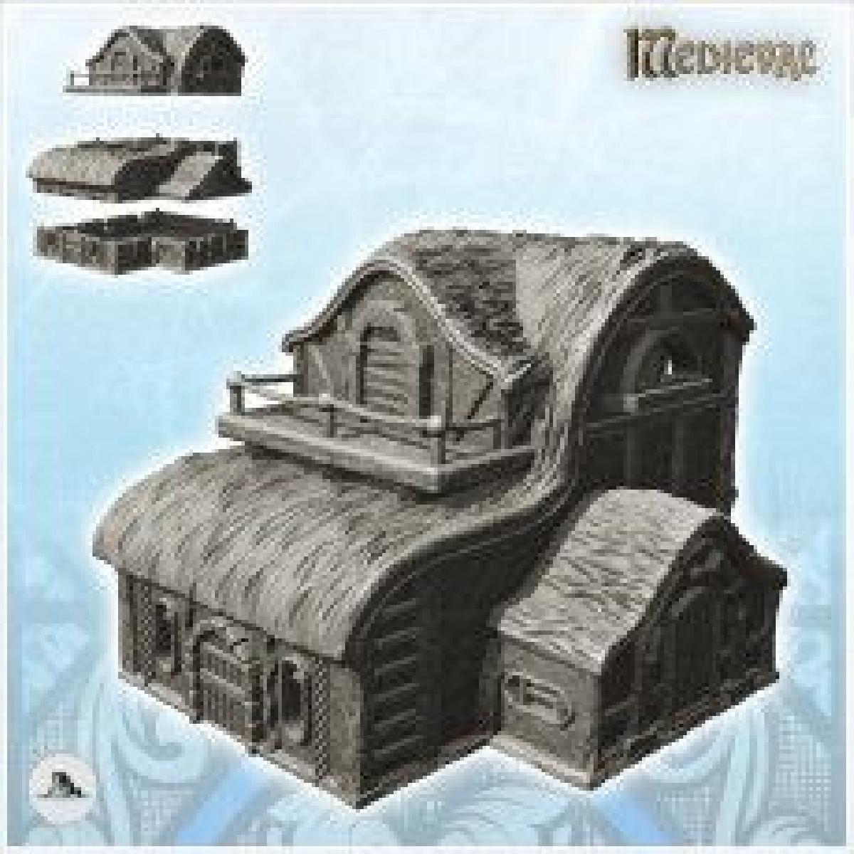 Casa medieval com varanda e balaustrada de corda (2)   Gotico medieval Feudal Velho Arcaico Saga 28mm 15mm