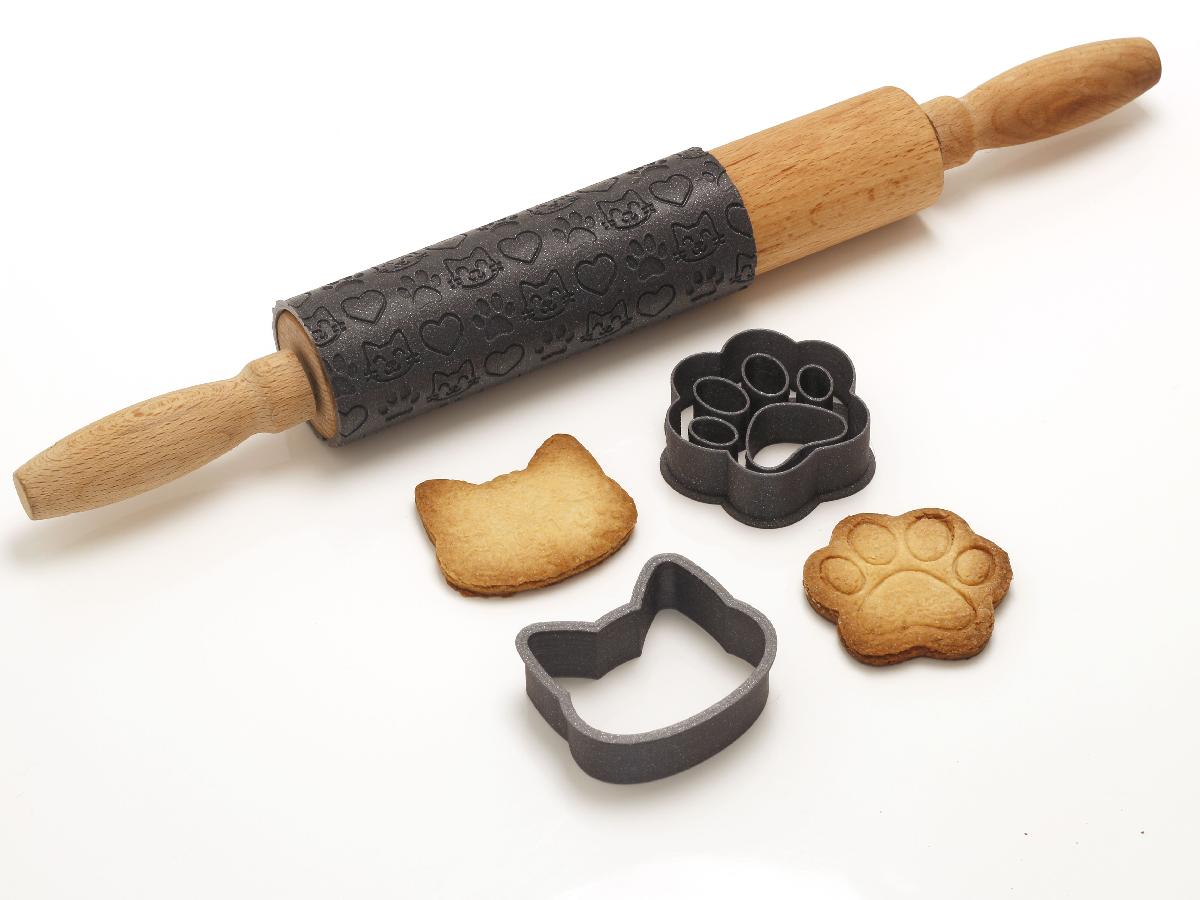 Conjunto de Cozimento Neko   Cortador de Biscoitos / Rolo de Massa para Gatos