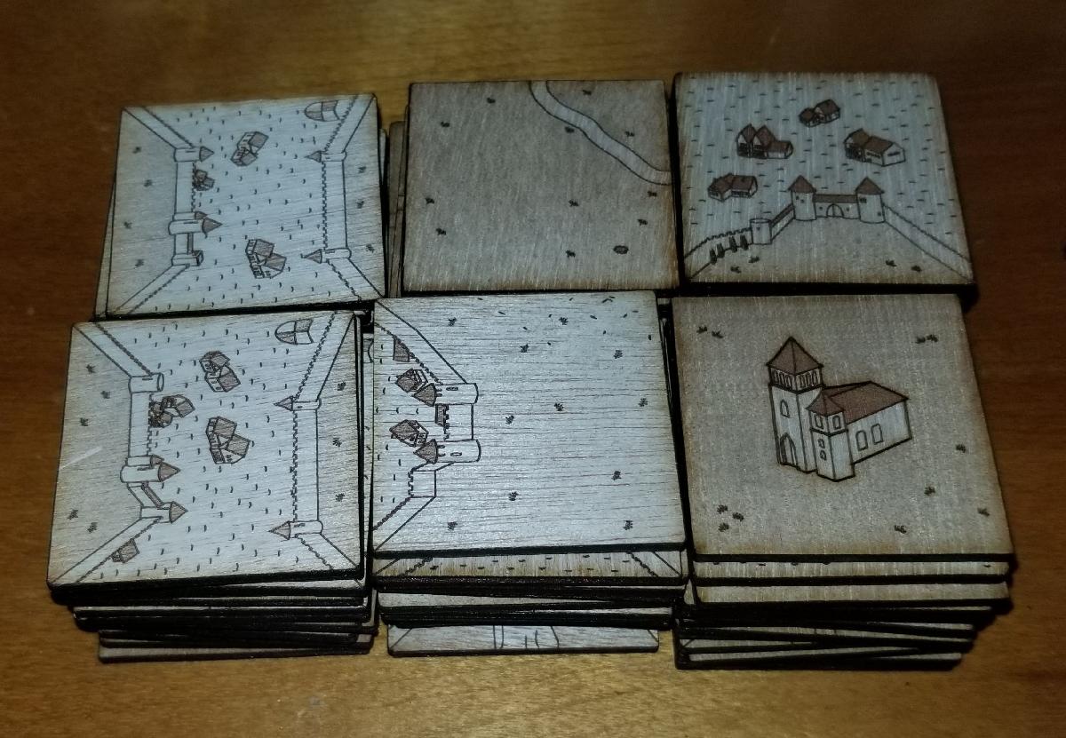 Conjunto de pecas Carcassonne remix para K40 (com rio2, o abade, pousadas e catedrais e comerciantes e construtores)