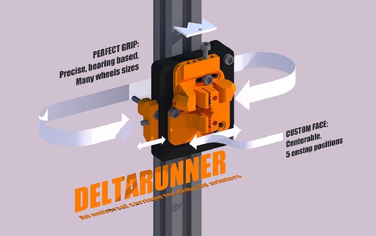 DELTARUNNER, o carro de impressora 3D delta universal para kossel, mini, k800 etc.