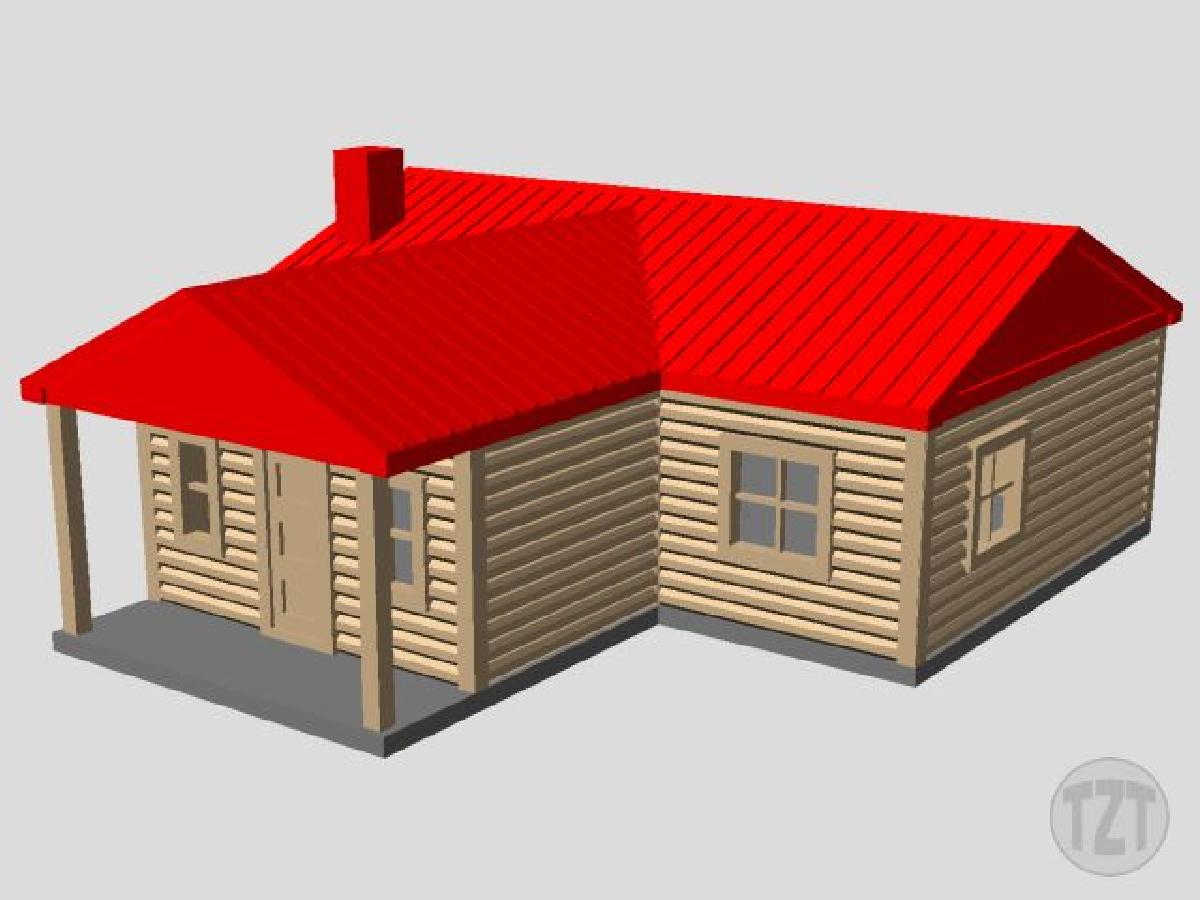 Log Cabin, House, (HO, O, N scale model railroad layout)