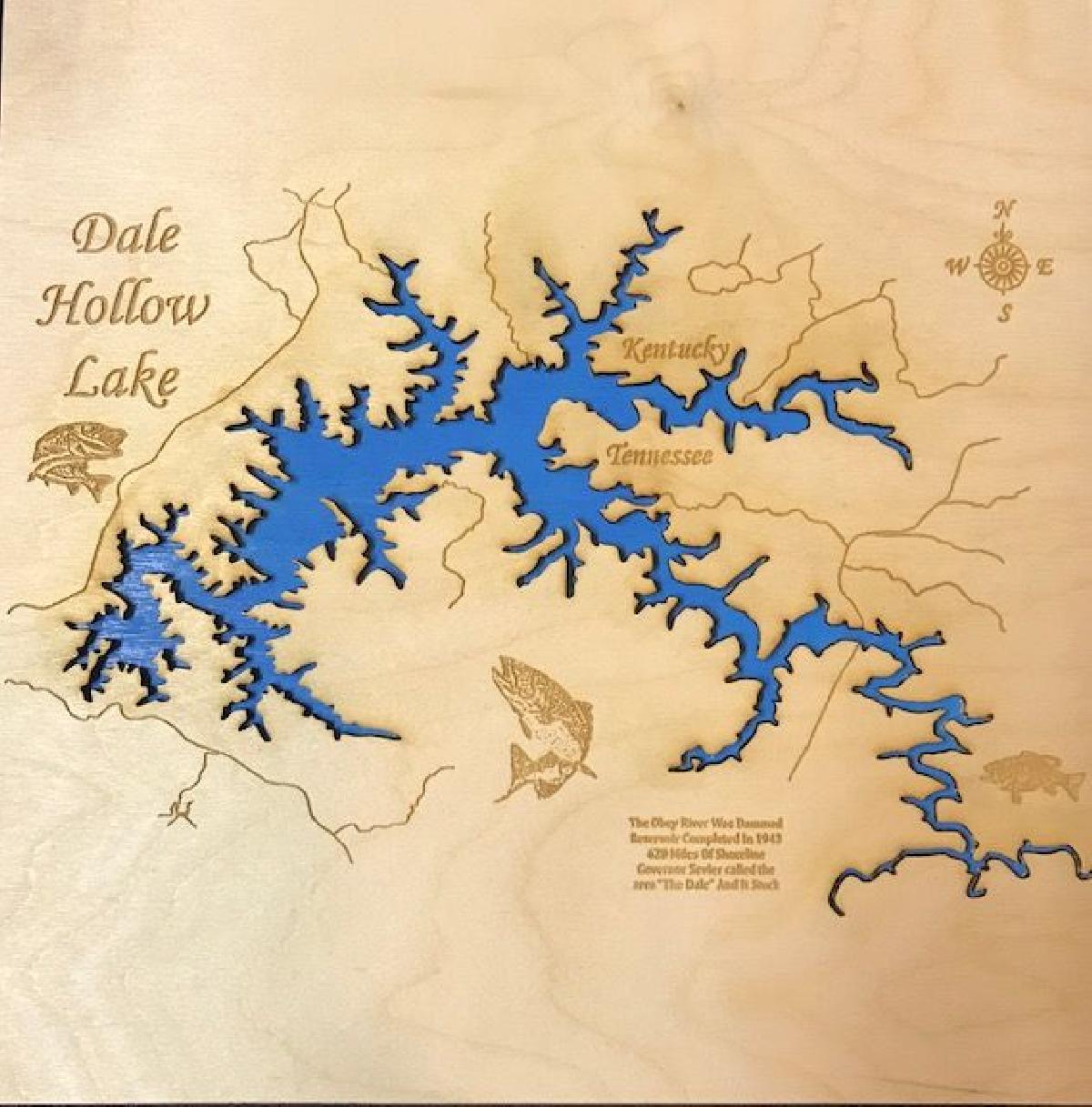 Mapa do Lago Dale Hollow Cortado a Laser