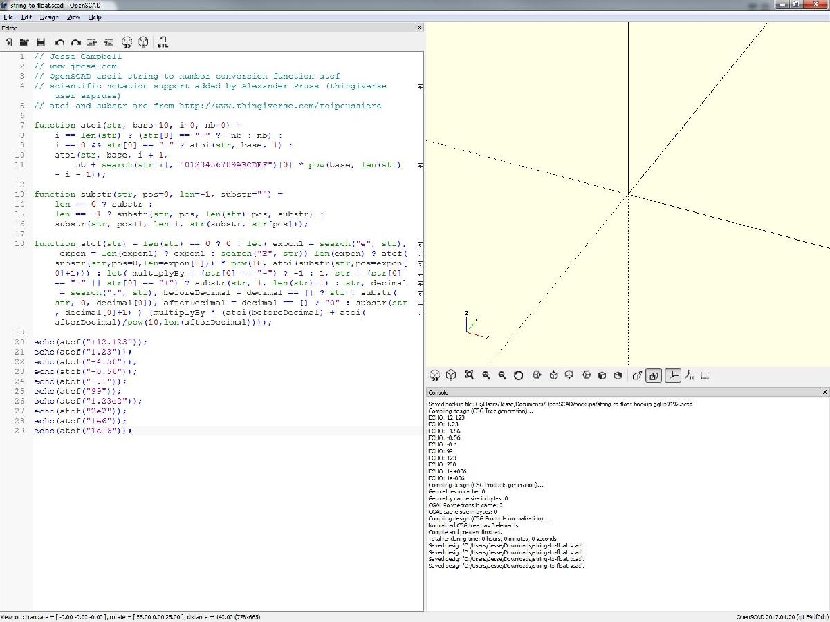 Funcao de numero decimal de ASCII no OpenSCAD