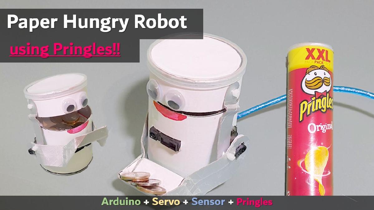 Robo Faminto de Papel | Projeto Arduino | Tutorial de exemplo do projeto Sensor Servo Pringles