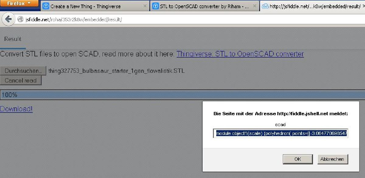 stl2scad online   converter stl para scad