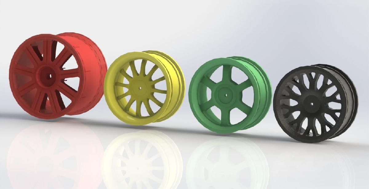 Rodas R/C em escala 1/10 para hexagono de 12mm, 4 modelos diferentes