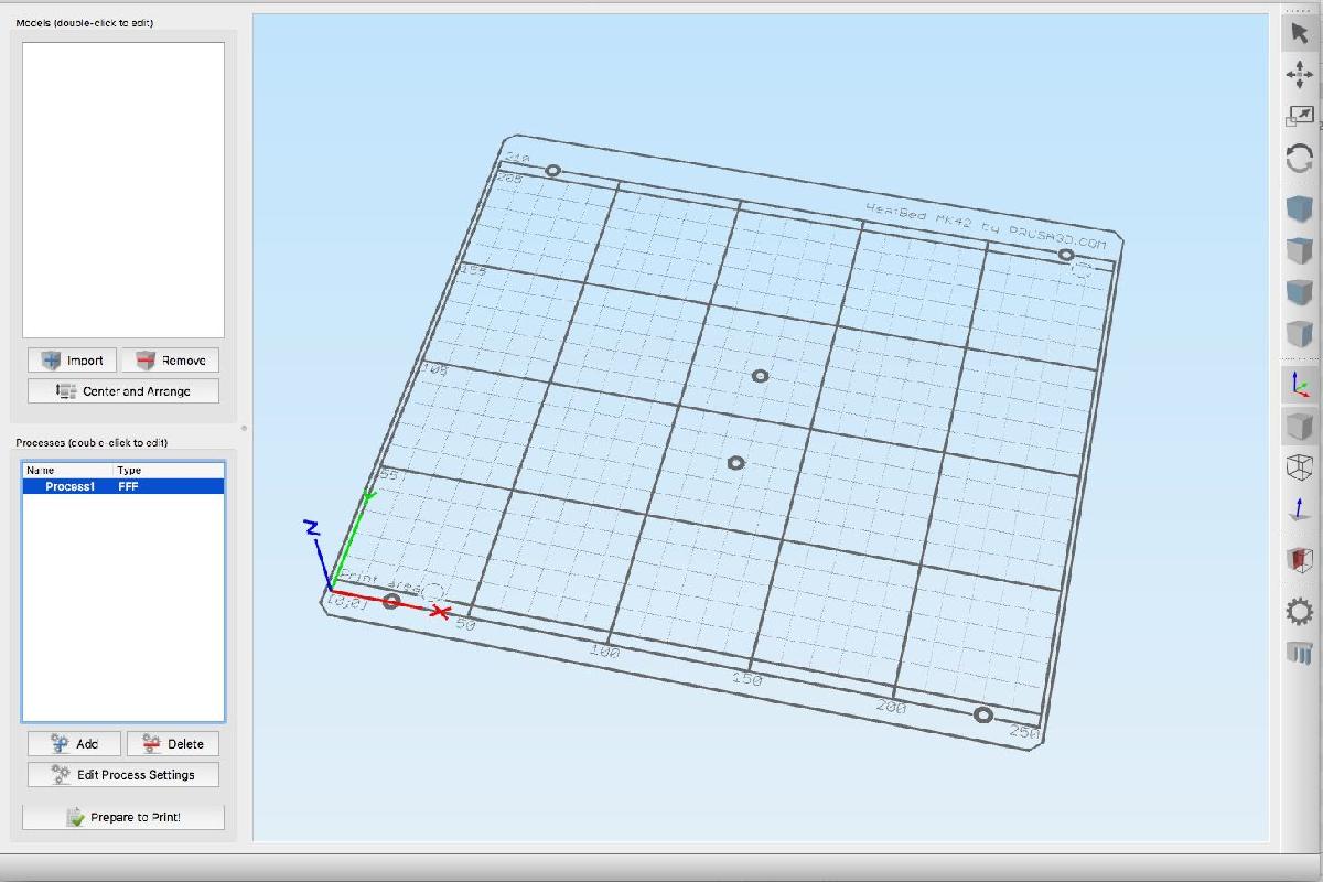 Modelo de Cama STL Prusa i3 MK2 Simplify3D (OpenSCAD)