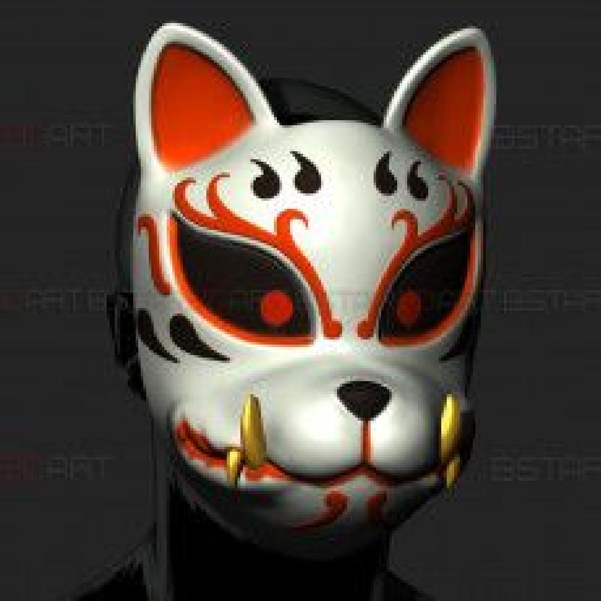 Máscara japonesa kitsune   Detalhes de alta qualidade   cosplay de Halloween