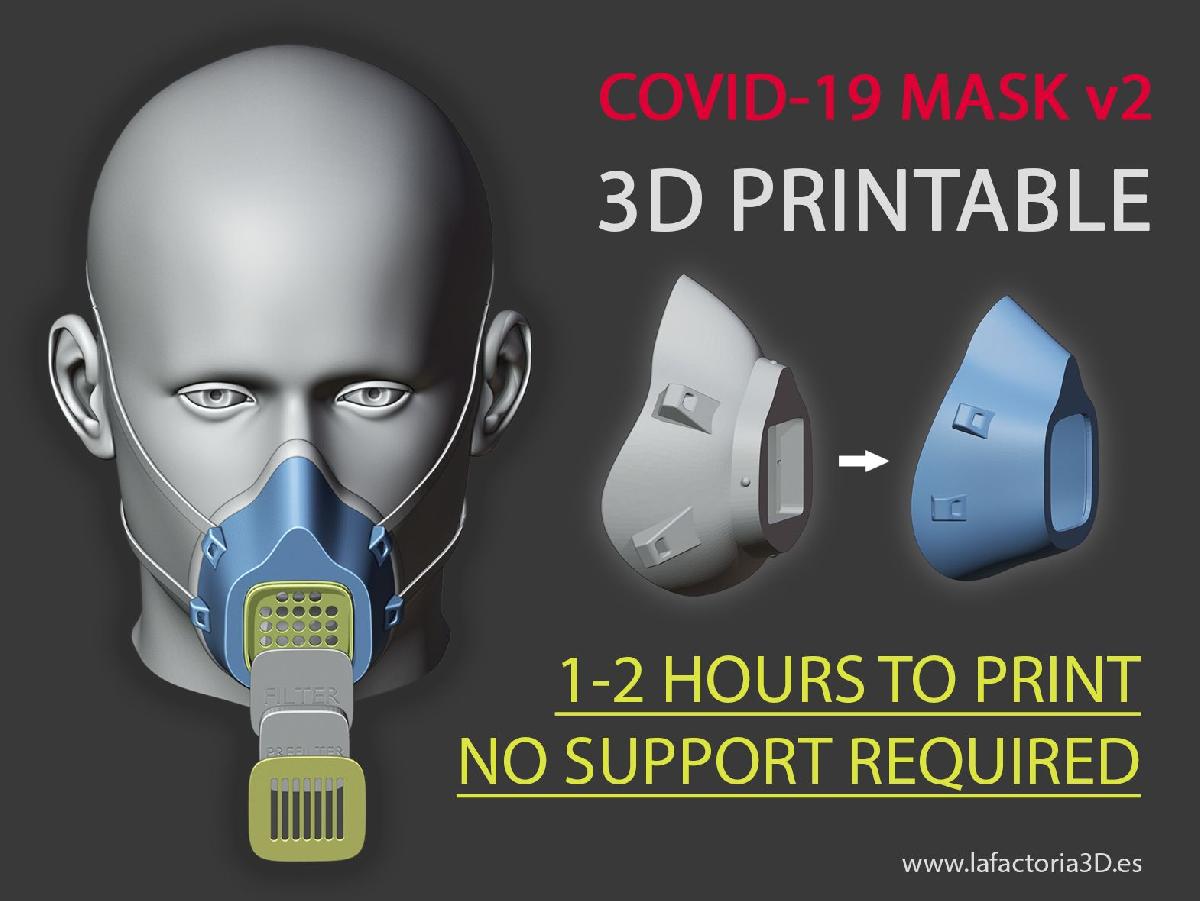 COVID 19 MASK v2 (Impressão rápida, sem suporte, filtro necessário)