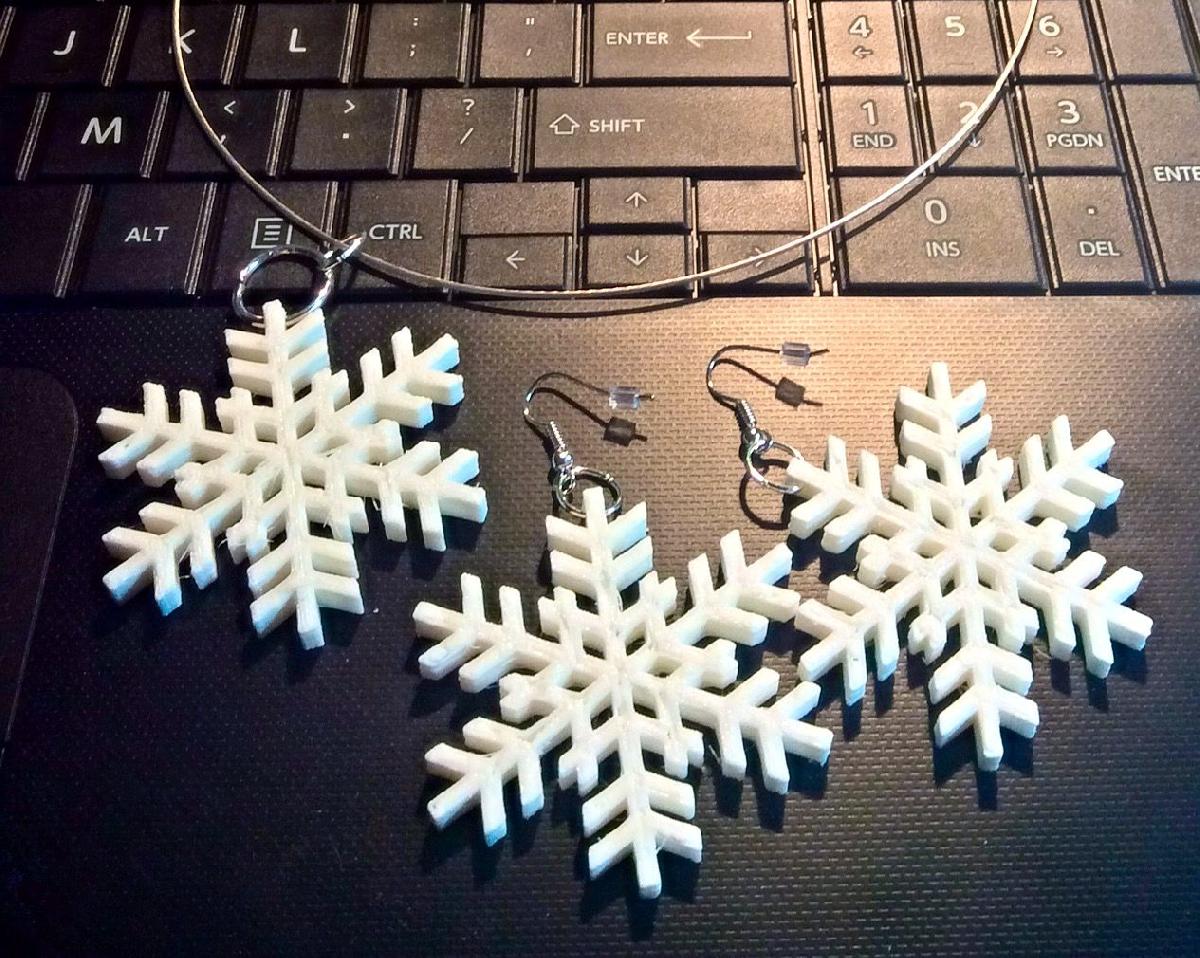 Pingente e brincos de floco de neve