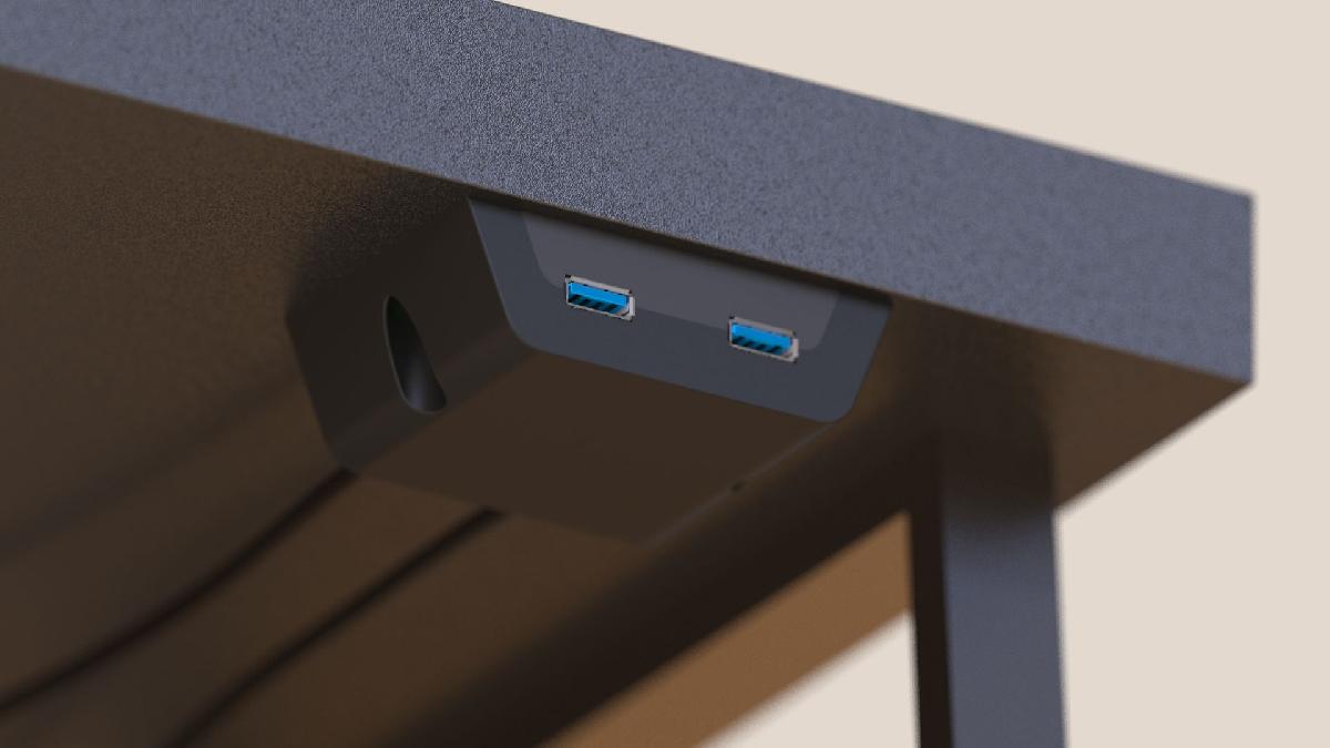 Sob a estação de ancoragem do hub das portas USB da secretária