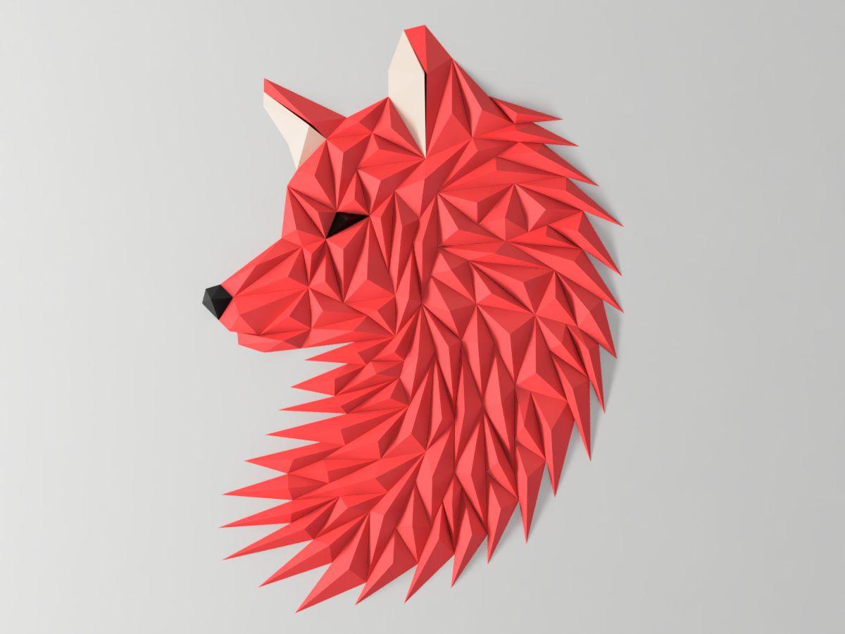 Arte de parede da cabeca do lobo geometrico (raposa)