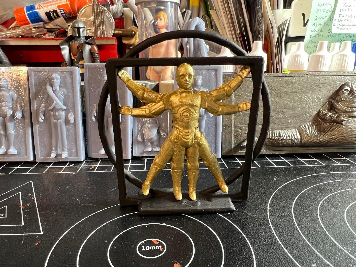 DA VINCI VITRUVIAN DROID C 3P0 VINTAGE STAR WARS CUSTOM ACTION FIGURE, KENNER 3.75", 1/18, DIORAMA DISPLAY