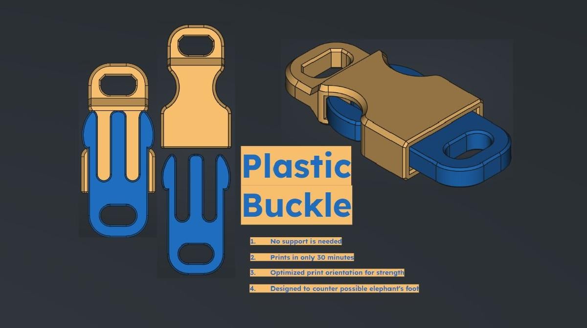 Fivela de plastico (Projetado para impressao 3d com zero suportes)