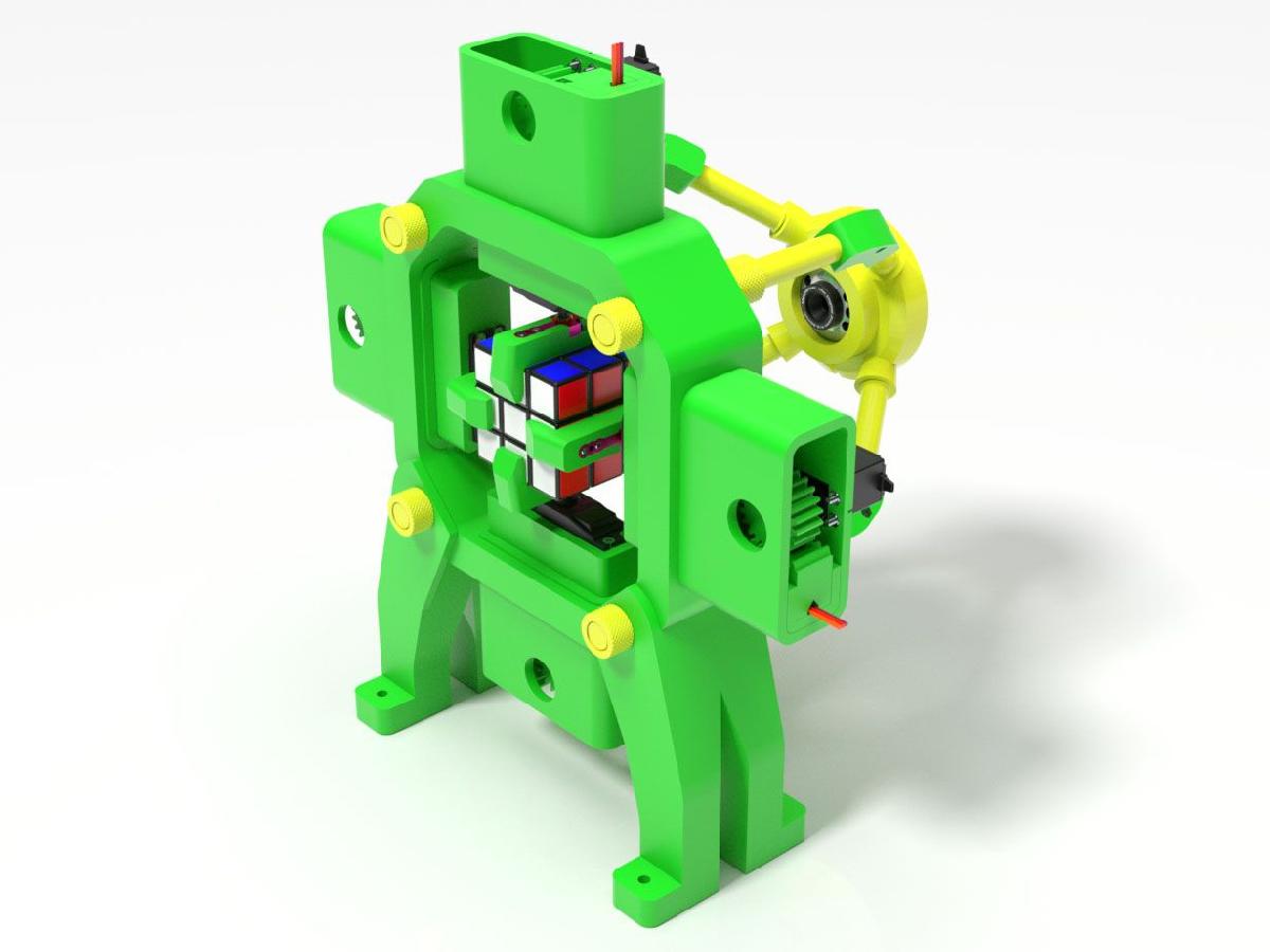 Robo de resolucao de cubo magico totalmente impresso em 3D