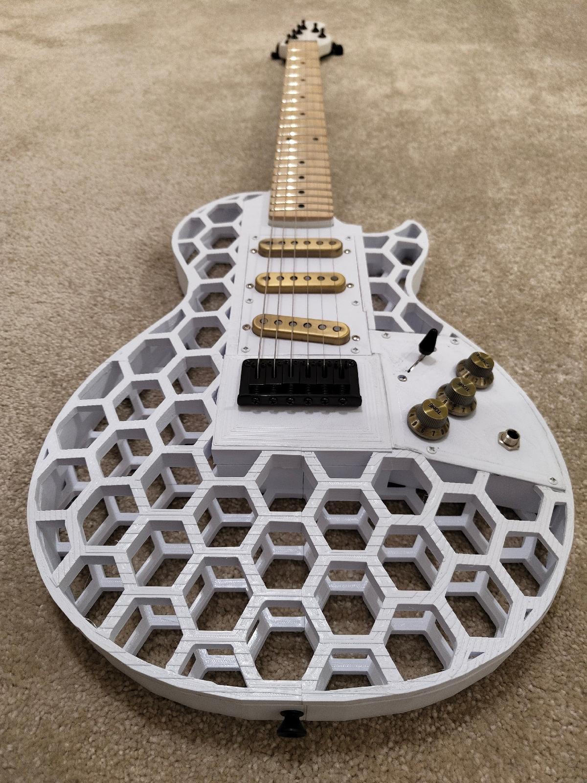 Guitarra Impressa em 3D   Design Hex Estilo LP   Tamanho Completo Jogavel