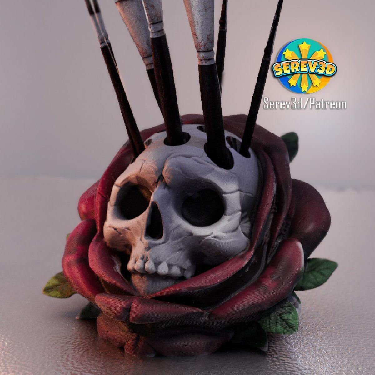 Caveira Rosa Suporte para caneta e pincel organizador de mesa Serev3D