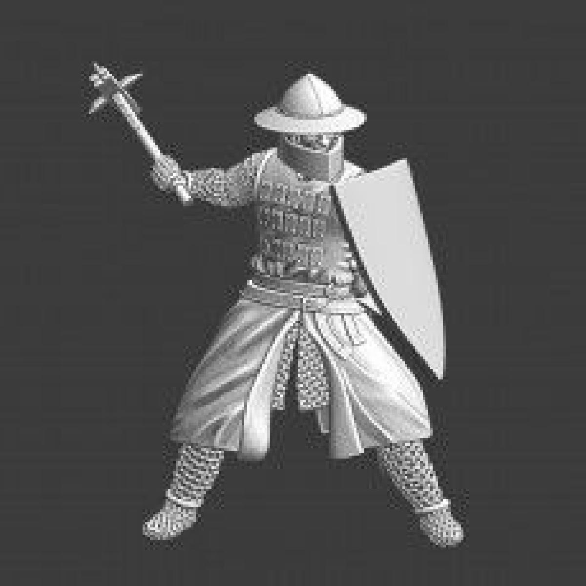 Cavaleiro cruzado medieval com martelo de guerra