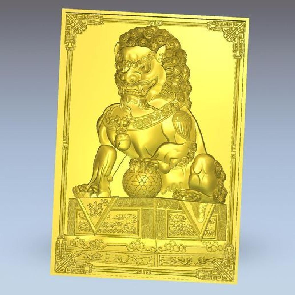 Leoes guardioes chineses ou modelo 3d de Foo Dogs de baixo relevo