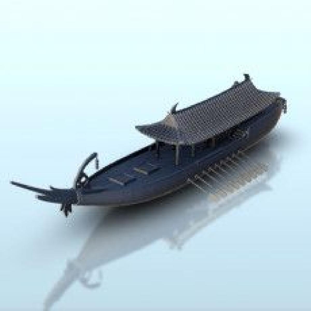 Grande barco oriental com teto e remos 3   Asia Terreno Clash of Katanas Tabletop RPG terreno China Korea WW2
