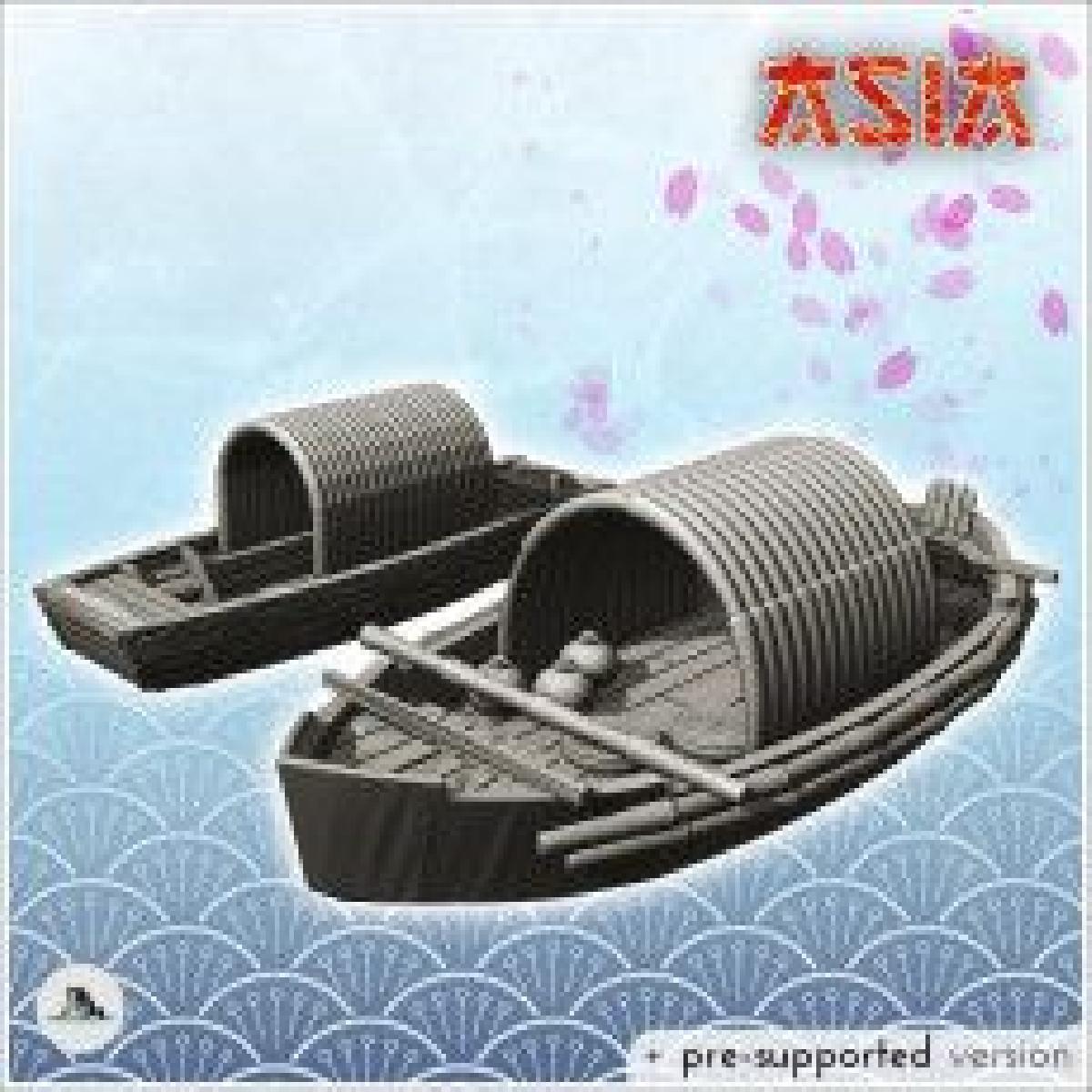 Grupo de dois barcos traditionalnals asiaticos do smapan Ninja tradicional asiatico feudal medieval Oriental do Ninja do tradicionalnal