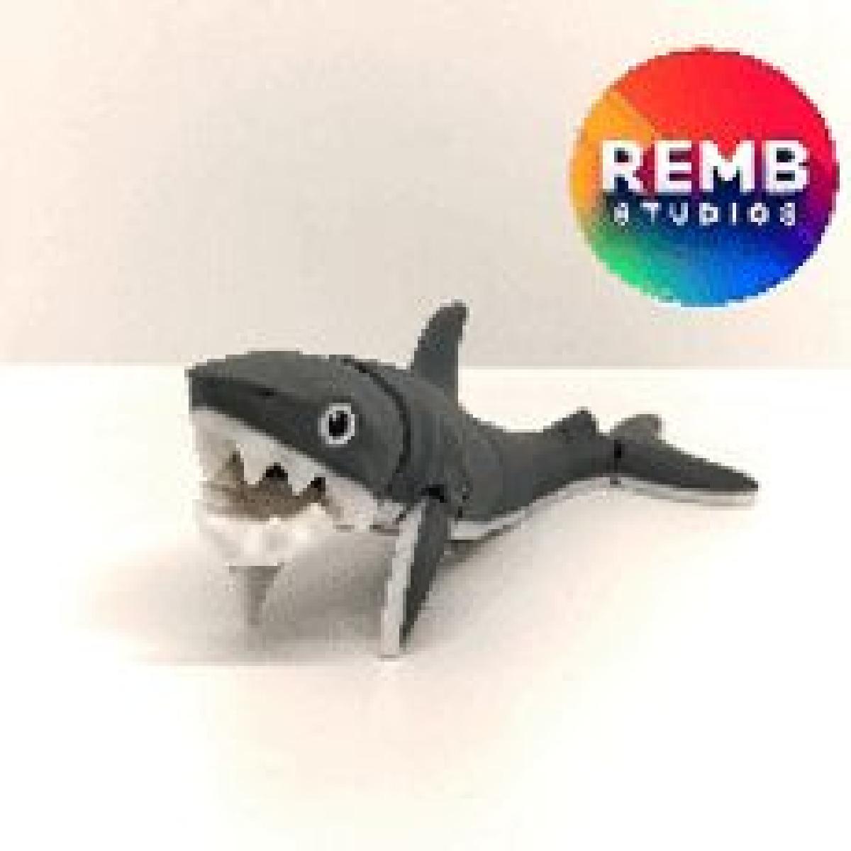 Flexi Great White Shark Remb Studios, arquivo STL para impressao 3D, arquivos de impressao STL, impressao no local