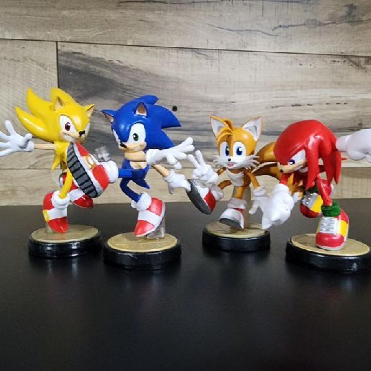 Team Sonic Figurine Set, SSBU Sonic, Tails, Knuckles, & Super Sonic amiibo figuras