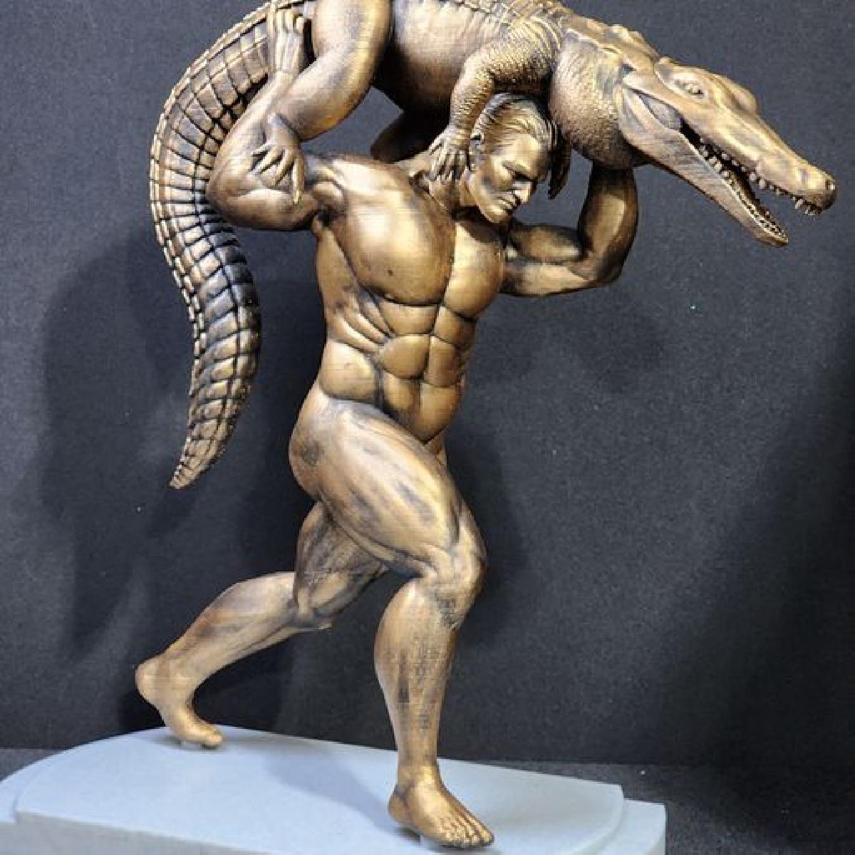 BUSTO GERADO POR AI de homem segurando jacare.