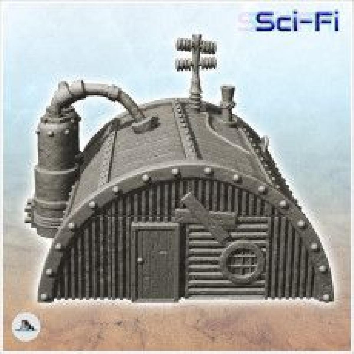 Cabana de armazenamento com tanques de produtos e antenas magneticas (2)   Future Sci Fi SF Pos apocaliptico Tabletop Scifi