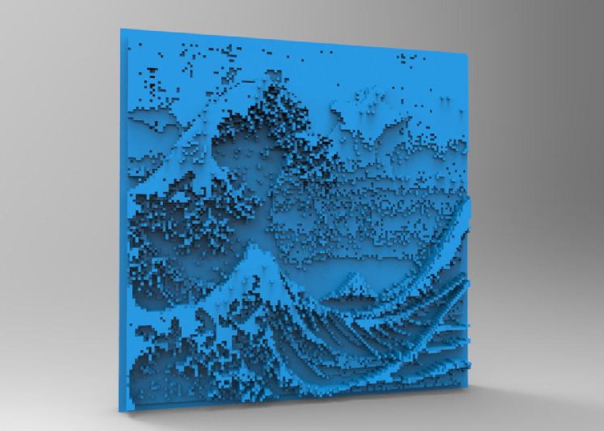 Arte em azulejo de impressao 3D do Minecraft A Grande Onda de Kanagawa