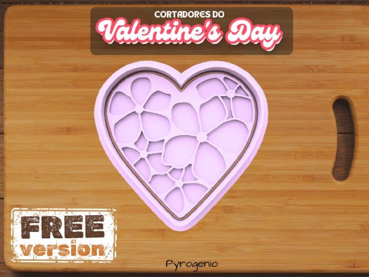 Cortador de Biscoito em Forma de Coracao com Flores para o Dia dos Namorados