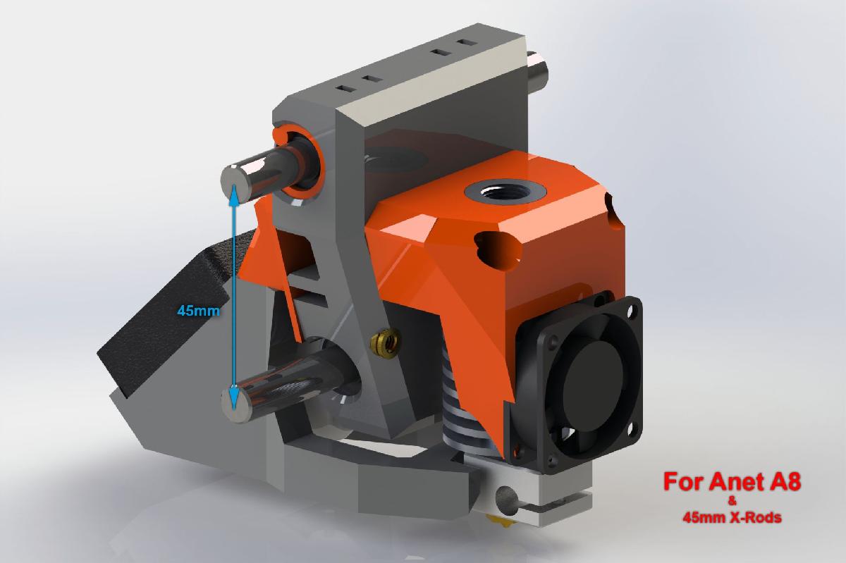 Hotend Black Diamond Bowden E3D v5 para varas X de 45mm (Anet A8)
