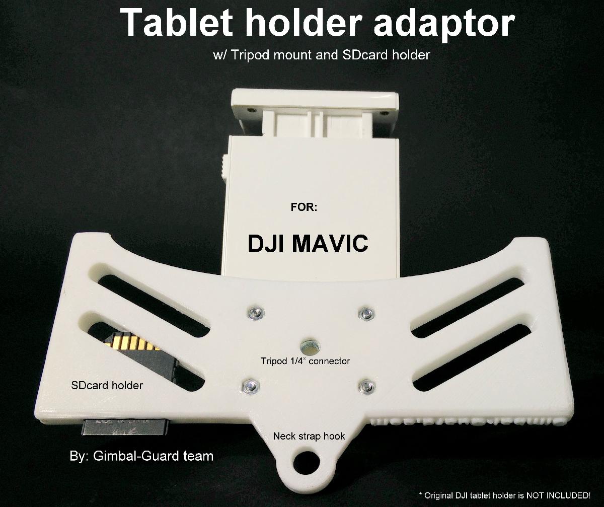Adaptador de suporte para tablet DJI Mavic com conector de tripe e suporte para cartao SD.