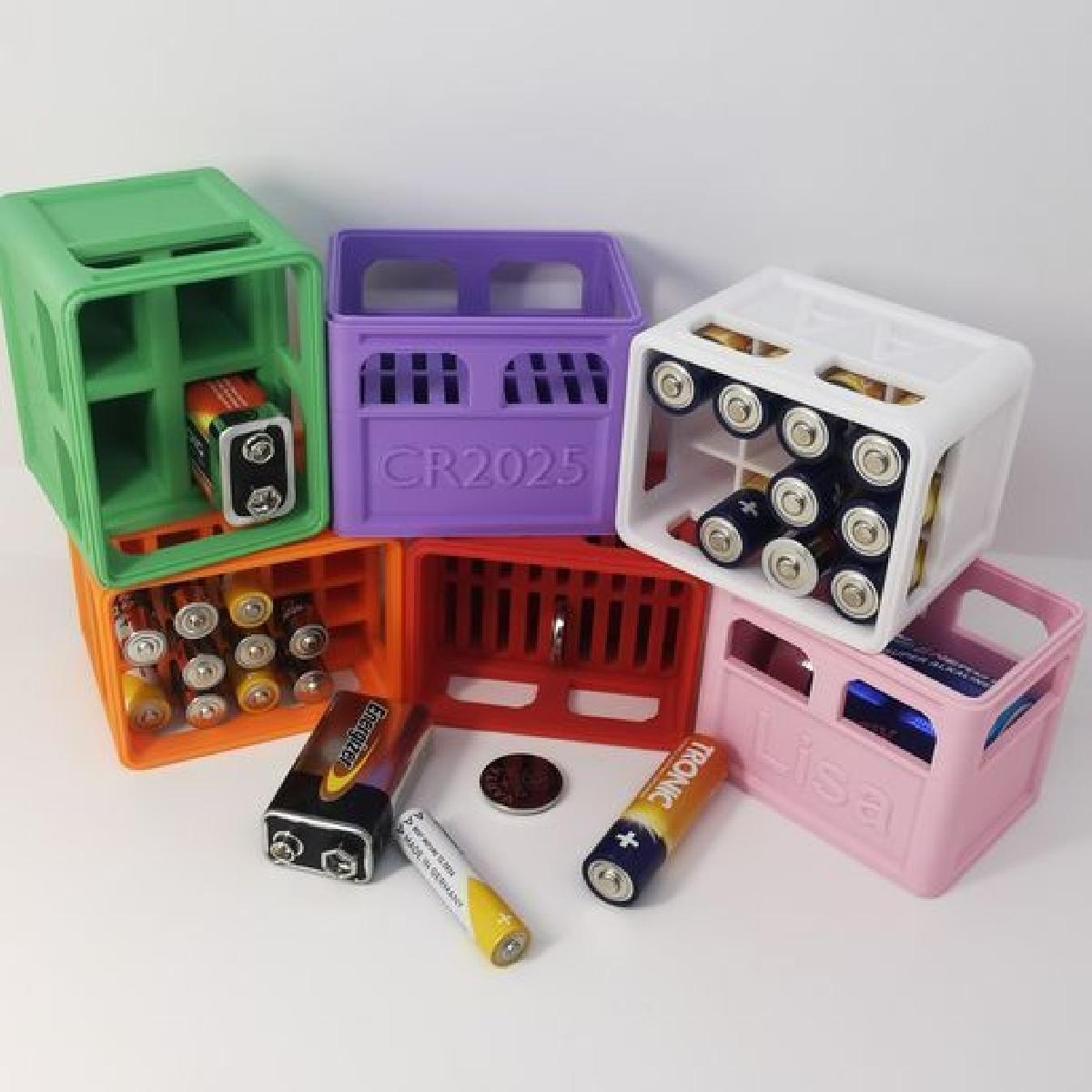 Caixas de Cerveja em Baterias Empilhaveis   Arquivo STL para Impressao 3D   Caixas de Armazenamento para Baterias AA, AAA, 9V, CR2025, CR2032