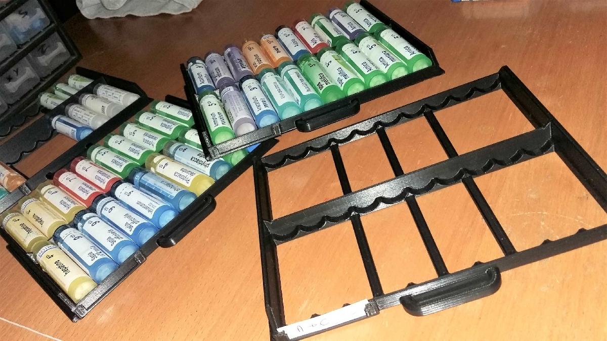 Gaveta de tubos de homeopatia